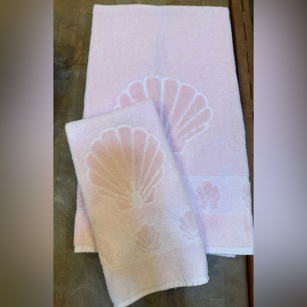Vintage Soft Pink Seashell Cotton Bath Towel Hand Towel Set The HOME collection